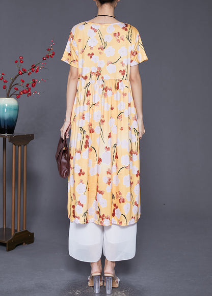 Yellow Oversized Print Cotton Robe Dresses Summer