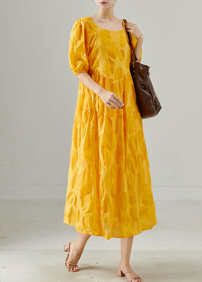 Yellow Square Collar Cotton Holiday Dress Summer
