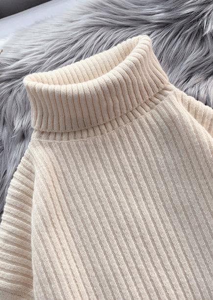 Beige Sweater Wardrobes Refashion Wild Tunic High Neck Sweater