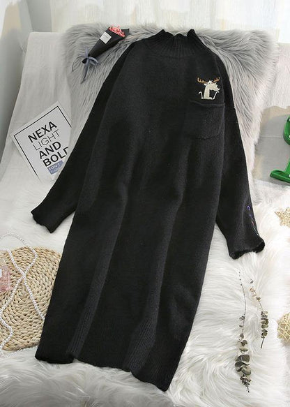 Beige Sweater Dresses Largo Half High Neck Daily Wild Knit Dresses