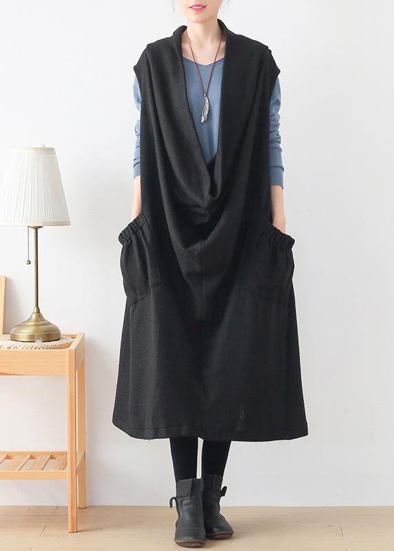 Black Sweater Dress Outfit O Neck Asymmetric Art Knitwear