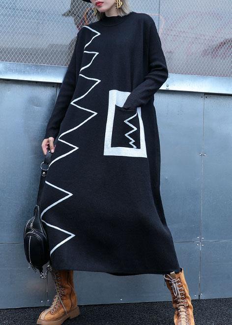 Black Sweater Dresses Diy Patchwork Color Ugly Fall Knitwear