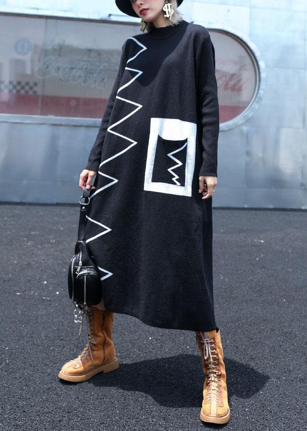Black Sweater Dresses Diy Patchwork Color Ugly Fall Knitwear