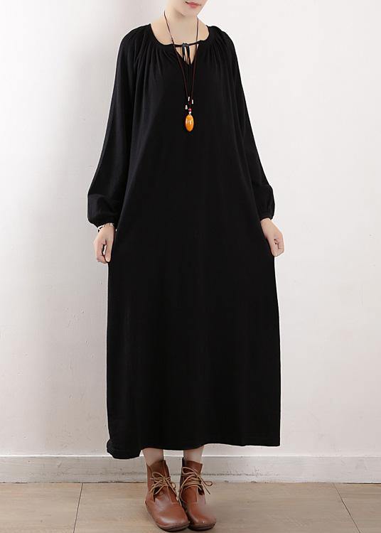 Black Sweater Dresses O Neck Cinched Oversized Fall Knitwear