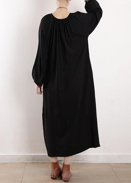Black Sweater Dresses O Neck Cinched Oversized Fall Knitwear