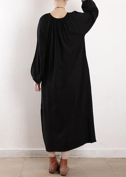 Black Sweater Dresses O Neck Cinched Oversized Fall Knitwear