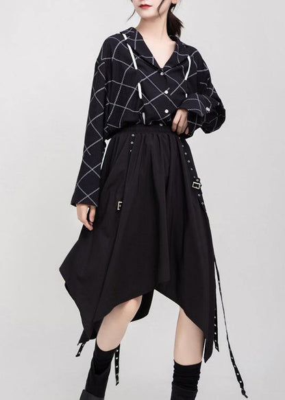 Black Cotton Clothes Elastic Waist Asymmetric Dress