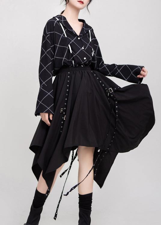 Black Cotton Clothes Elastic Waist Asymmetric Dress