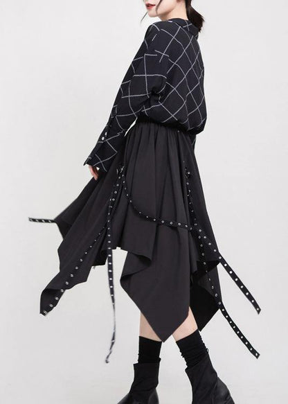 Black Cotton Clothes Elastic Waist Asymmetric Dress