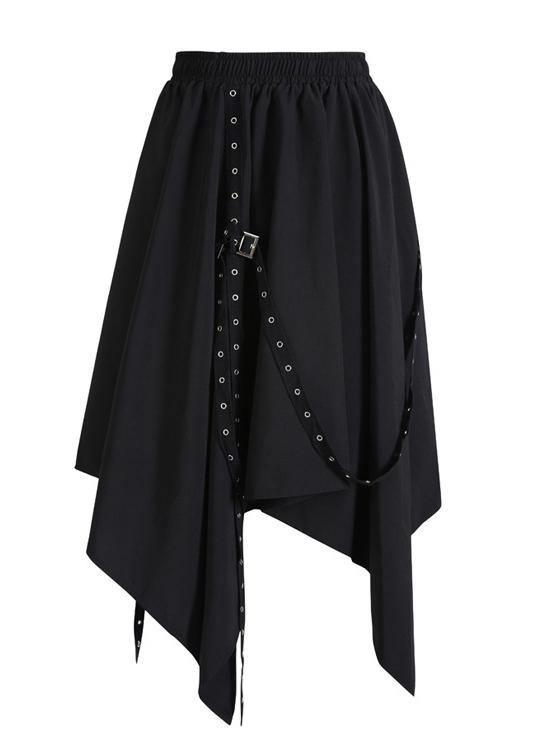 Black Cotton Clothes Elastic Waist Asymmetric Dress