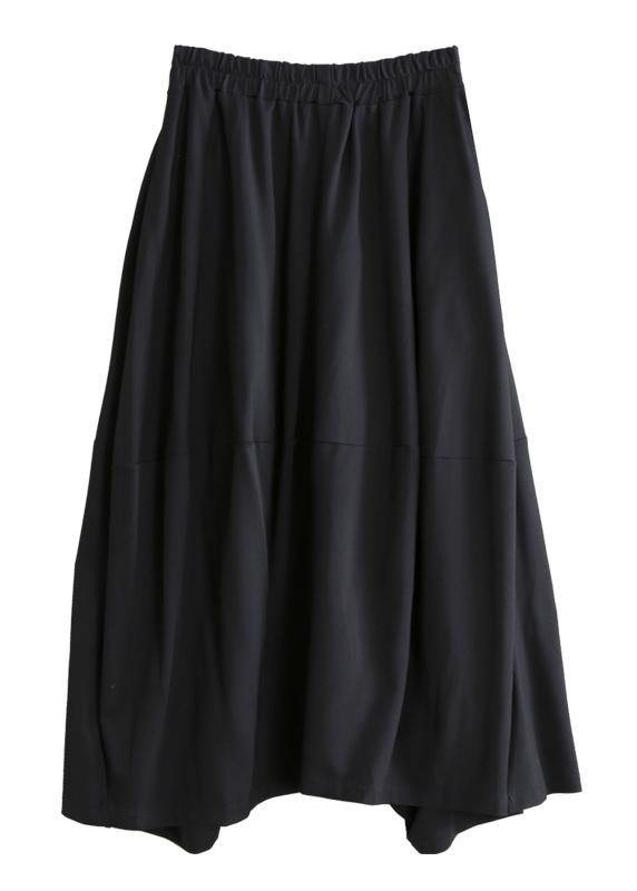 Black Cotton Skirt Elastic Waist Asymmetric Skirt