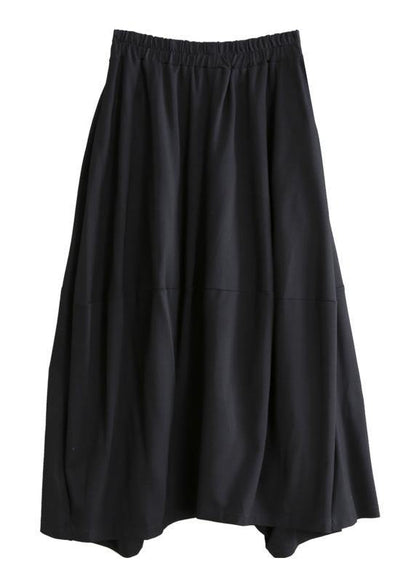 Black Cotton Skirt Elastic Waist Asymmetric Skirt