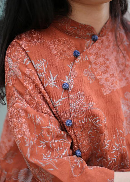 Blue Print Cotton Quilting Clothes Stand Collar Extra Large Hem Traveling Summer Dress