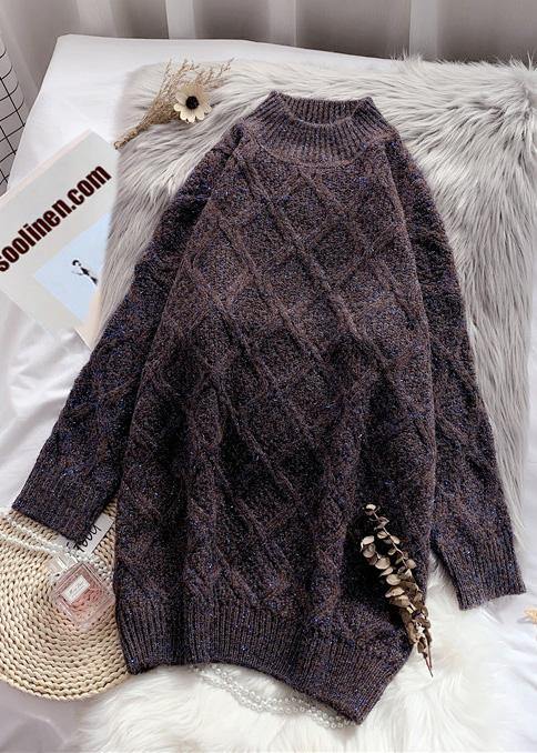 Burgundy Sweater Outfits O Neck Thick Art Knitted Tops