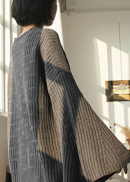 Gray Knitted Top O Neck Flare Sleeve Clothing Knit Sweat Tops
