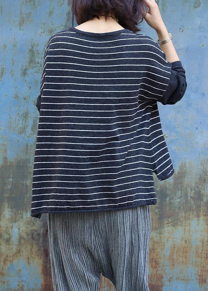 Gray Striped Clothes for Low High Design O Neck Knit Sweat Tops