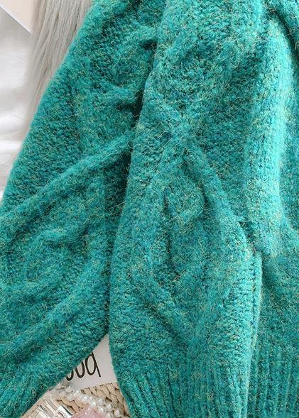 Green Sweater Dress Outfit High Neck Thick Daily Knit Dress