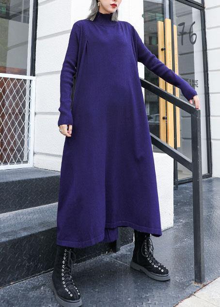 Loose Hem Sweater Dress Outfit Blue Fuzzy Knit Top Fall