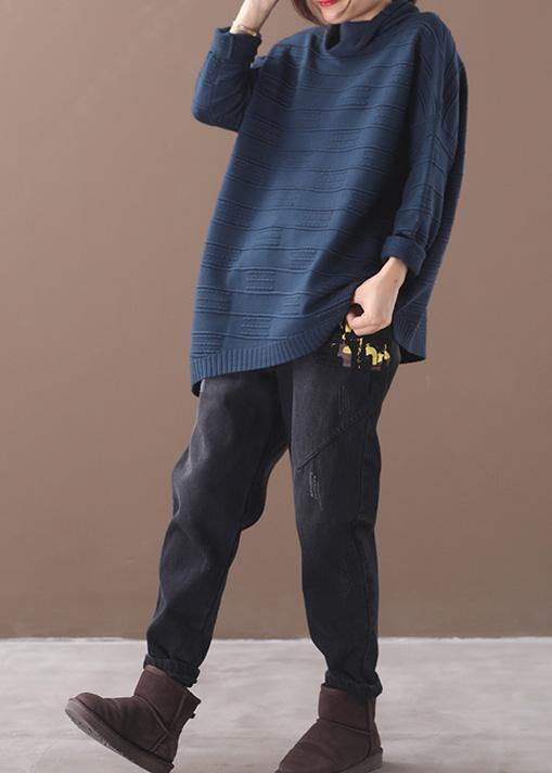 Navy Clothes for High Neck Thick Clothing Knit Sweat Tops