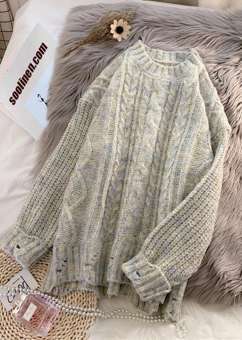O Neck Beige White Knitted Blouse Spring Thickbox Top