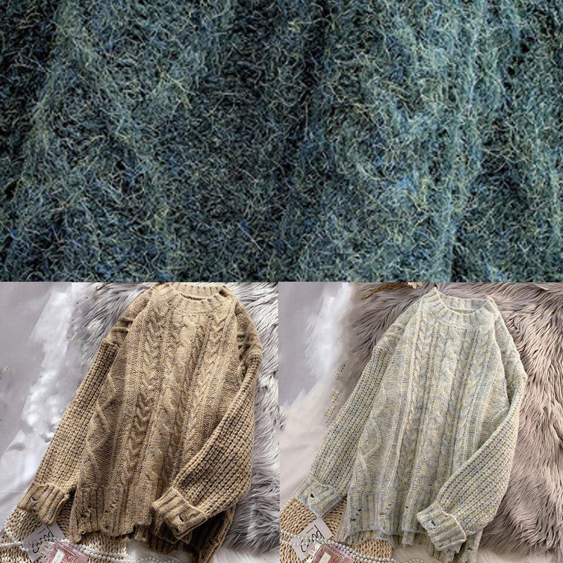 O Neck Beige White Knitted Blouse Spring Thickbox Top