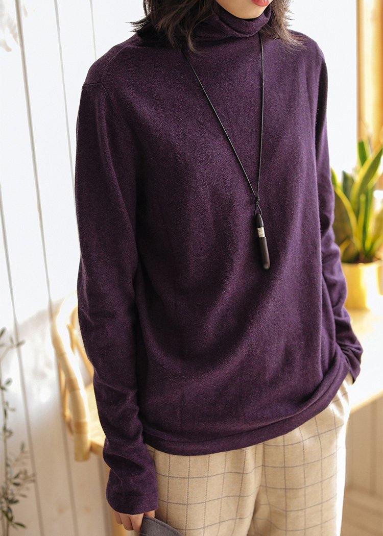 Purple Clothes for High Neck Knit Sweat Tops
