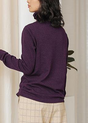 Purple Clothes for High Neck Knit Sweat Tops