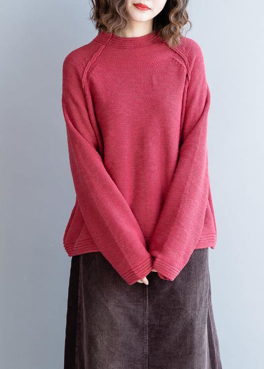 Red Knitted Pullover O Neck Button Down Oversized Knitwear