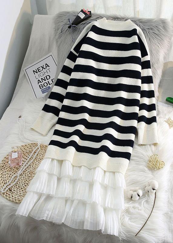 Striped Sweater Weather Patchwork Fuzzy Knit Dress