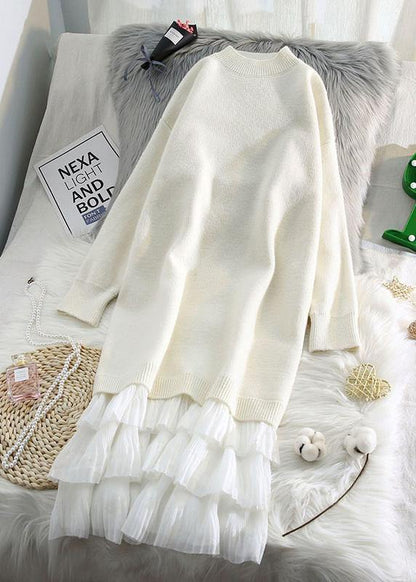 Striped Sweater Weather Patchwork Fuzzy Knit Dress