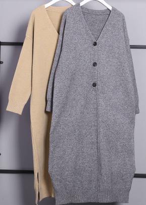 V Neck Side Open Sweater Outfits Classy Khaki Hipster Sweater Dress