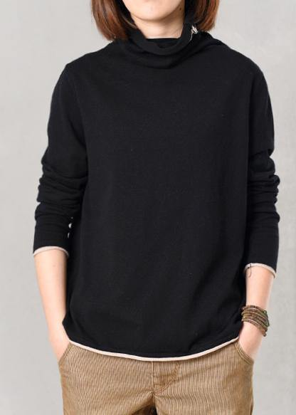 Wild Knitted Pullover Loose Fitting Black Sweaters High Neck