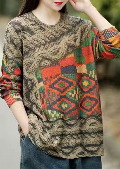 O-neck Print Mink Hair Knitted Sweaters Winter