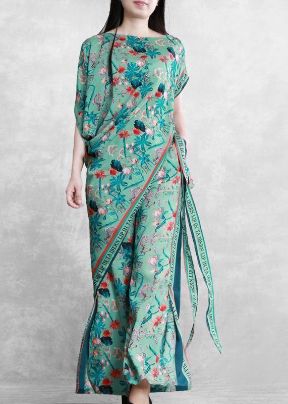 Summer National Style Green Print Suit Irregular Two-piece