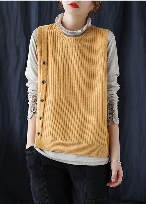 Yellow Crane Tops O Neck Sleeveless Spring Sweaters
