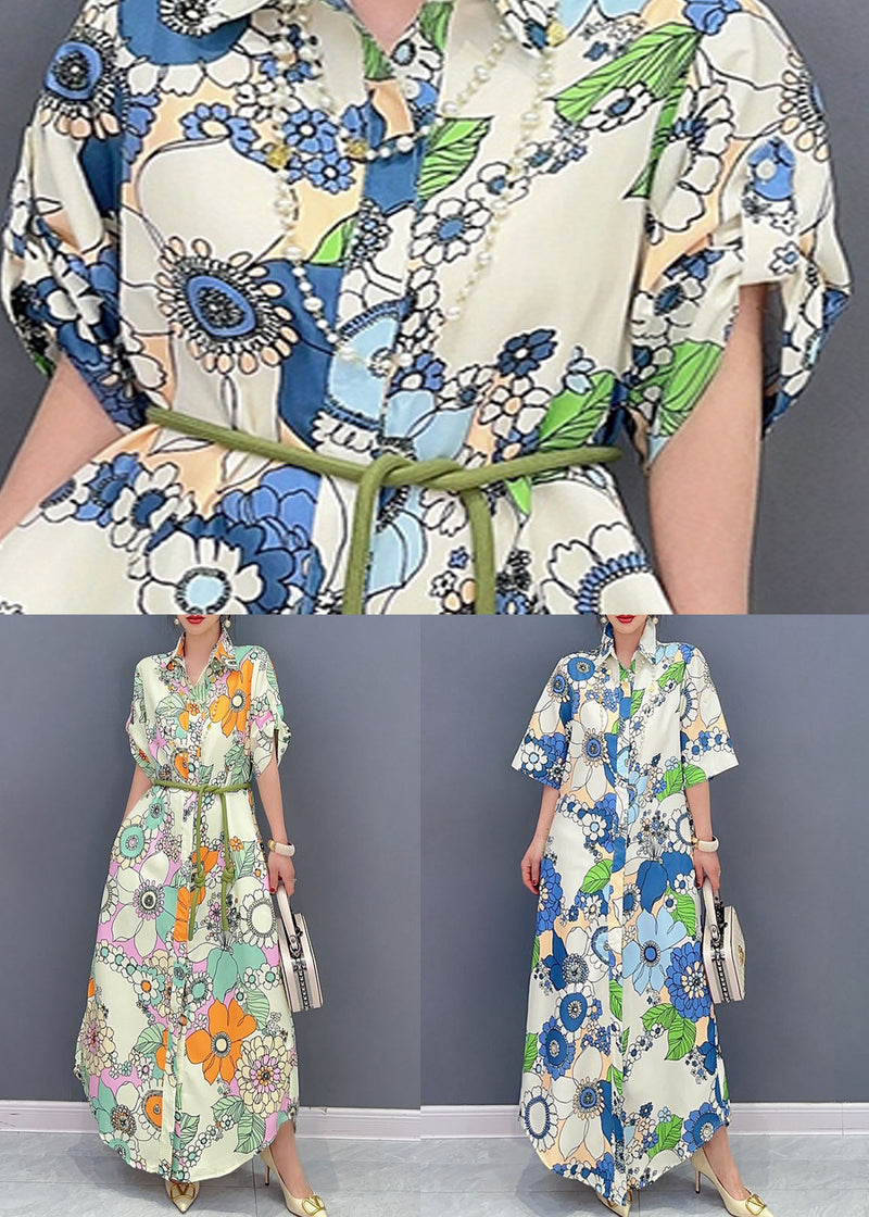 Yellow Patchwork Long Cotton Dresses Peter Pan Collar Summer