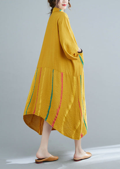 Yellow Peter Pan Collar Button Long Shirts Dress Half Sleeve