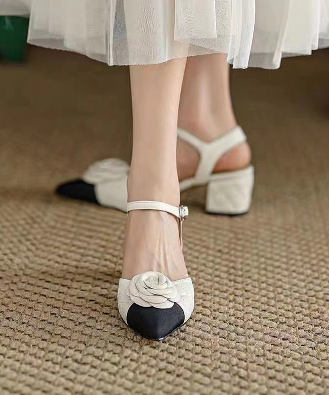 Yellow Pointed Toe Chunky Heel Faux Leather Sandals