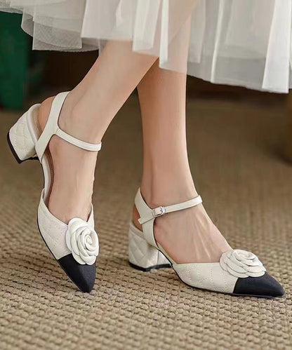 Yellow Pointed Toe Chunky Heel Faux Leather Sandals