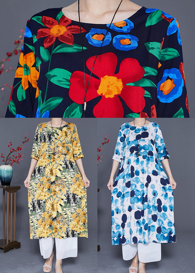 Yellow Print Cotton Vacation Dresses Oversized Summer