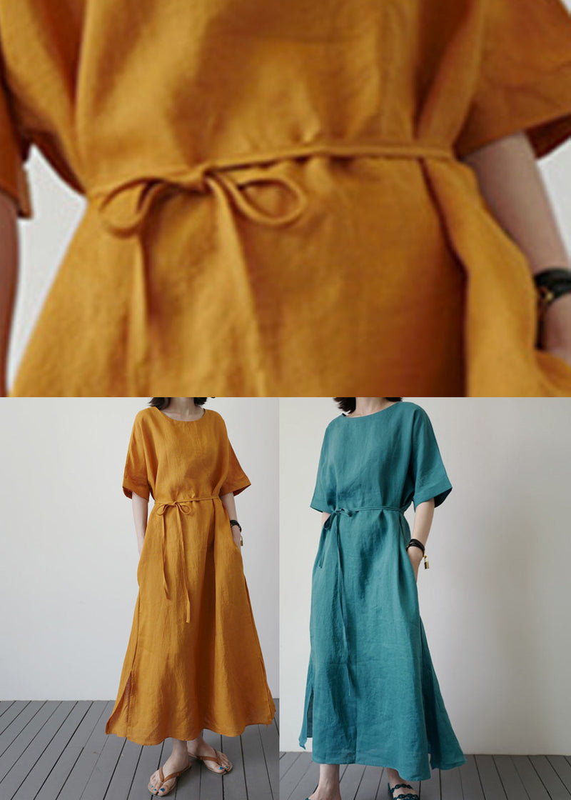 Yellow Side Open Holiday Maxi Dress Short Sleeve