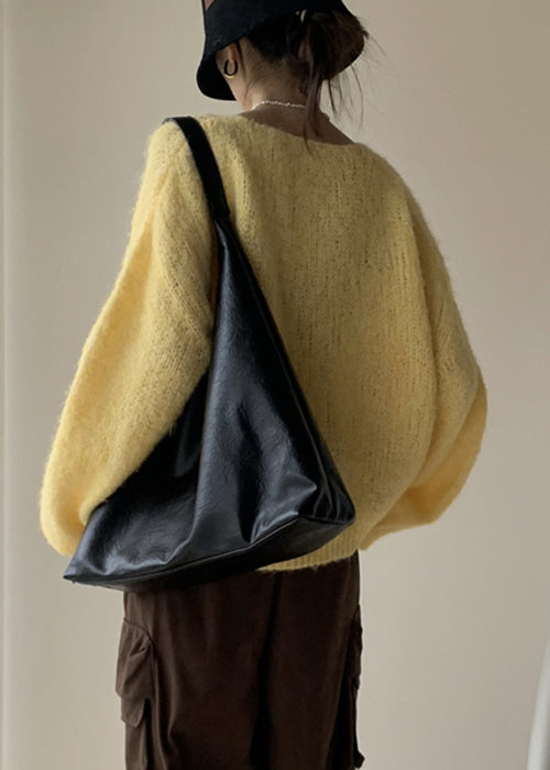 Yellow Cotton Knit Pullover Sweater V Neck Spring