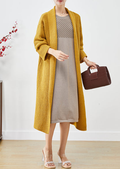 Yellow Warm Knit Long Cardigans Oversized Winter