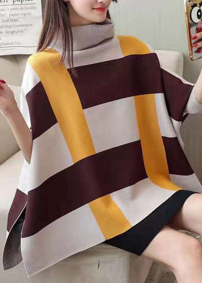 Striped Knit Blouse O Neck Batwing Sleeve Loose-fitting Knitted Blouse