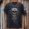 Men's Viking Celtic Skull Runes Washed Linen T-shirt artswardrobe