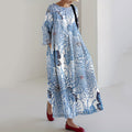 Comstylish Japanese Art Chrysanthemum Print Loose Midi Dress