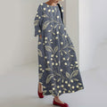 Comstylish Floral Embroidery Print Long Sleeve Casual Midi Dress