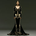 Comstylish Women's Halloween Skeleton Velvet V Neck Maxi Dress