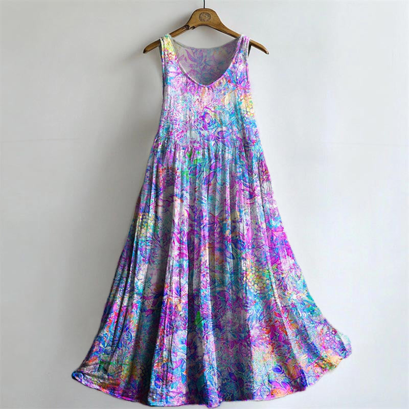 Women's Splendid Floral Art Print Sleeveless Cotton Pocket Dress
