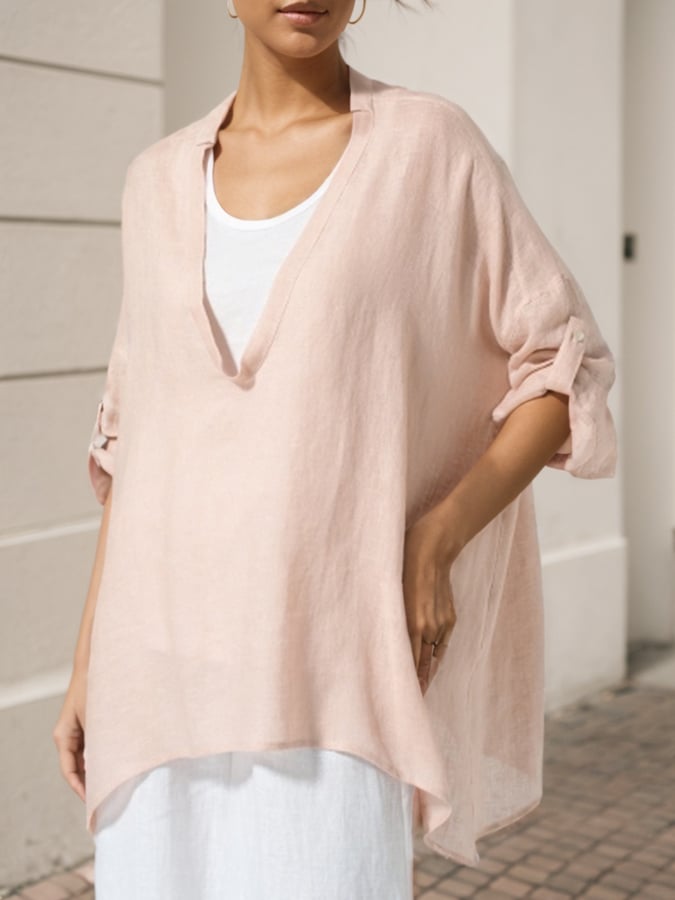 Women's Casual Cotton And Linen Shirt
